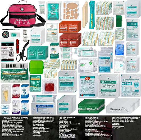 Professional 435 Pieces Large First Aid Kit - Includes Compressed Gauze - Compartments Emergency Medical Kit for Home, Camping, Backpacking, Travel, Boat, Car,Outdoors(Pink)
