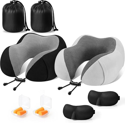 CloudBliss Travel Pillow Premium Memory Foam, Comfortable & Supportive Neck Pillow, Neck Pillows for Sleeping Travel, Airplane Pillow for Sleeping Airplane, Car, Office and Home（Black & Dark Grey）