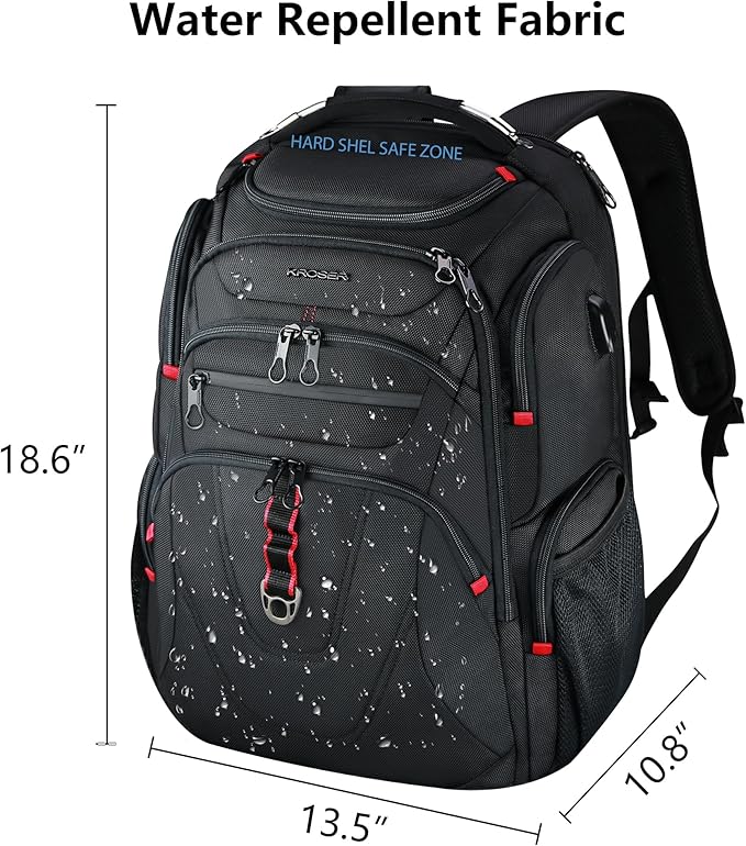 KROSER TSA Friendly Travel Laptop Backpack 17.3 inch XL Computer Backpack Water-Repellent College Daypack Business Backpack with RFID Pockets & USB Port for Men/Women-Black