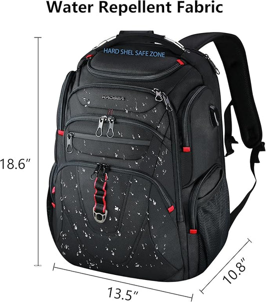 KROSER TSA Friendly Travel Laptop Backpack 17.3 inch XL Computer Backpack Water-Repellent College Daypack Business Backpack with RFID Pockets & USB Port for Men/Women-Black