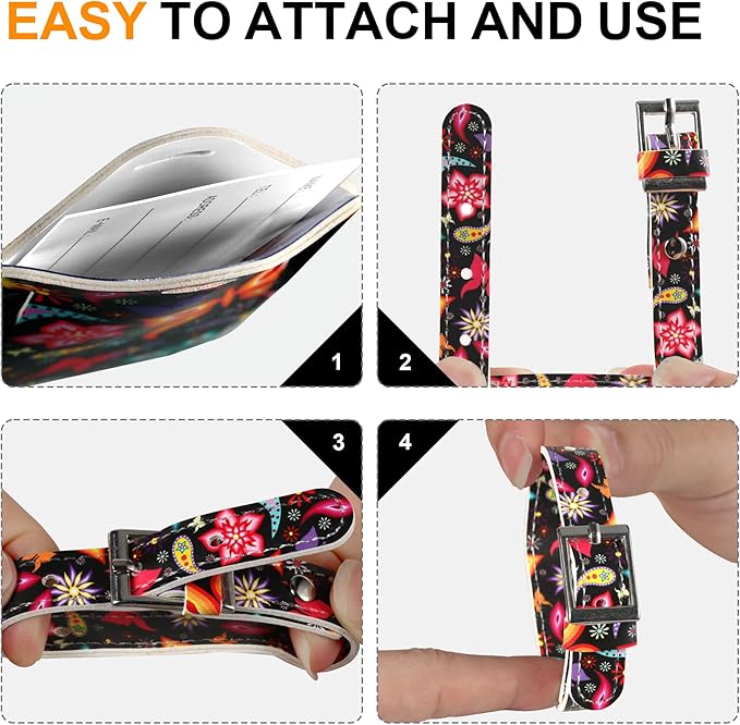 4 Pack Luggage Tag for Suitcases TSA Approved, Leather Suitcase Tags Identifiers, Cute Bag Name Travel Tags ID Labels for Women Men Cruise Airport Luggage Travel Essentials by Sodsay