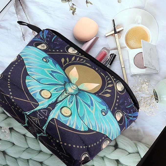 Cute Animal Lovers Gifts Green Butterfly Cosmetic Bag Makeup Pouch with Zipper (green butterfly)