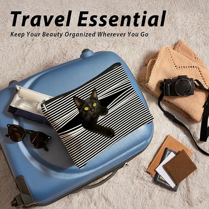 Funny Cat Makeup Bag & Travel Pouches for Toiletries, Kitty Cosmetic Zipper Travel Toiletry Bag, Black Cat Gifts for Women & Teen Girls, Cats Gifts Lovers for Travel, Graduation & Christmas