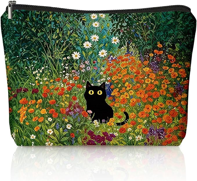 Cute Cat Makeup Bag, Kitty Cosmetic Zipper Travel Toiletry Bag for Traveling Women, Cute Black Cat Gifts for Women & Teen Girls, Cats Gifts Lovers