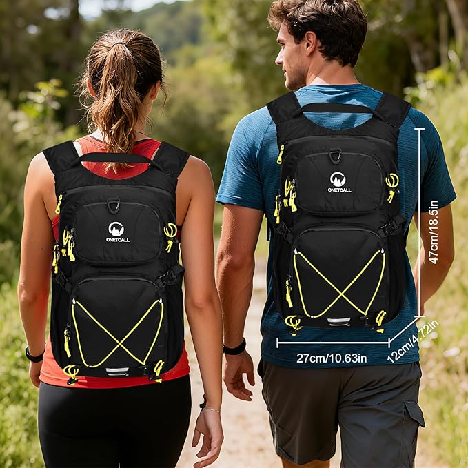 ONETOALL Hydration Backpack 22L, Hiking Backpack with 2L Leakproof Bladder, Sewn-in Rain Cover, Insulated Compartment for Men & Women Running, Cycling, Camping
