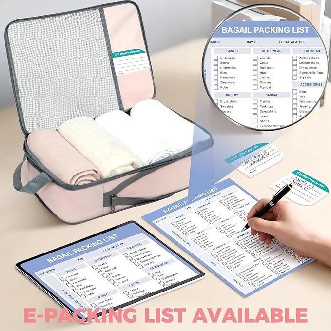 BAGAIL 6 Set/4 Set Lightweight Compression Packing Cubes with Packing List, Anti-Tearing Expandable Organizer Bags for Travel