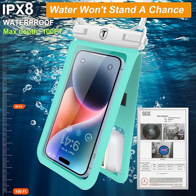 Takfox Double Space Waterproof Phone Pouch [2-Pack], Dual Large Cellphone Dry Bag Case for Samsung Galaxy S25 Ultra S24 S23 S22 A16 A15 A14 A36 iPhone 16 Pro Max Fit All Phones Up to 7"-Black/Green