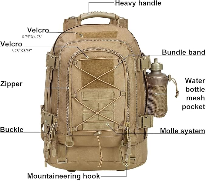 Miramrax Tactical Backpack Military Army Daypack - Assault Pack for Men Molle Backpacks Bug Out Bag 3 Day Pack for Hiking Camping Travel Hunting Rucksack Trekking Coyote