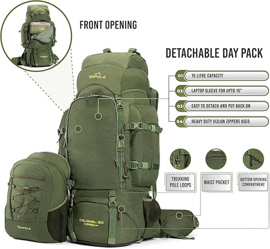 Tripole Colonel Pro Metal Frame Rucksack Front Opening Detachable Bag Rain Cover 3 Year