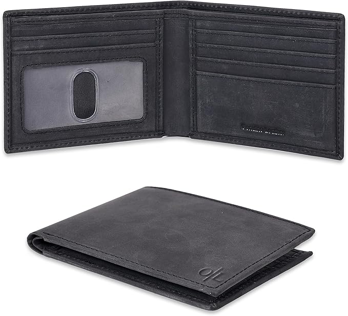 Oak Leathers Slim Leather Wallet for Men - RFID Blocking Slim Minimalist Front Pocket - Thin & Stylish with ID Window, Gift For Men (Vintage Black)