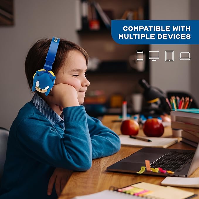 Sonic The Hedgehog - Kids Bluetooth Headphones, Wireless & Wired Over-Ear Headphones with Safe Volume, Adjustable Headband, Rechargeable Battery & Stereo Sound – Perfect for School, Home, & Travell
