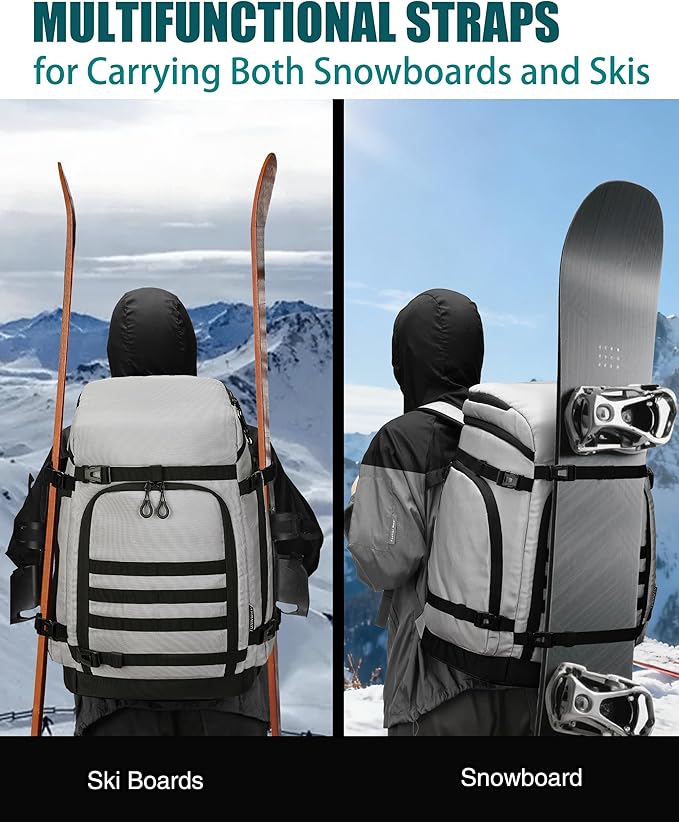 New Ski/Snowboard Boot Bag/Skating Bag | Excellent for Store and Transport Gear, Helmet, Goggles & Accessories | Travel with Waterproof Exterior, Reflective Strip for Men, Women (Silver)