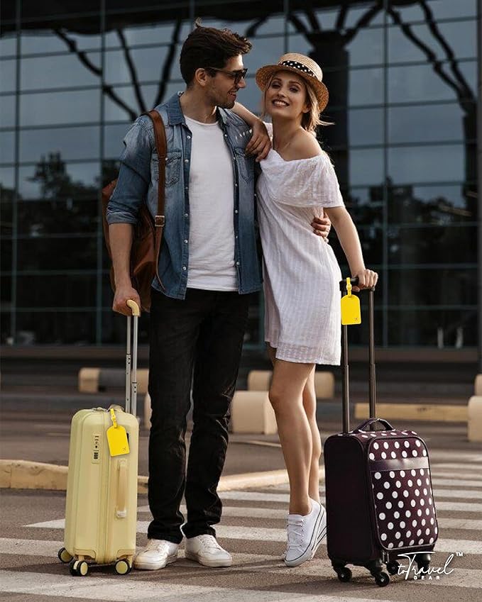 Luggage Tags for Suitcases,2 Pack PU Leather Privacy Protection Bag Tags Travel Accessories Essentials,Lemon Yellow