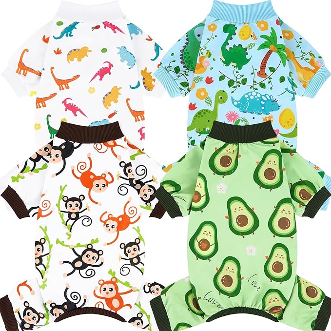 XPUDAC 4 Pack Dog Pajamas Soft Strechy Summer Doggie Clothes for Small Medium Dogs Boy Girl Cat Apparel, 4XL