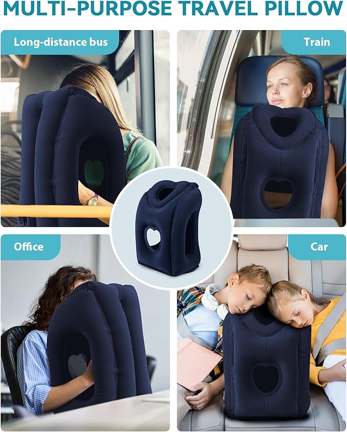 JefDiee Travel Pillow,Inflatable Airplane Pillow for Sleeping Comfortably Supports Head and Chin for Airplane,Car,Bus and Office