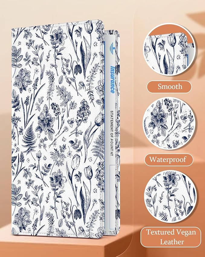 Slohif Car Registration and Insurance Card Holder with Magnetic Shut - Vehicle Glove Box Organizer Women Leather Automobile License Holders Coasters Auto Accessories Case for Document,Leaves