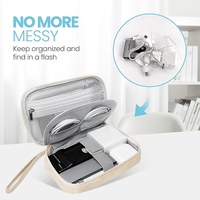 Electronics Travel Organizer,Portable Waterproof Electronic Travel Storage Bag for Small Charging Cord Storage,Charger,Small Electronics,SD Card etc,for Travel,Business -Beige