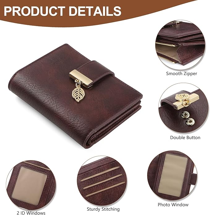 yiijay Small Wallet Women RFID Blocking Leather Bifold Wallet Credit Card Holder for Women Ladies Compact Wallet Mini Purse With Zipper Pocket