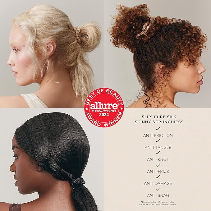 slip Peppermint Dreams Beauty Sleepover Set – Evergreen Contour Sleep Mask with Lace Trim, White Large Silk Scrunchie & Black Skinny Scrunchie – Limited Edition Gift Set