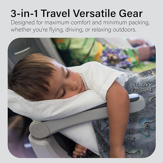 NAPRO Kids 3-in-1 Travel Blanket and Pillow Combo, Convertible Infinity Scarf, Lightweight Neck Support for Airplane, Car & Camping, Glow-in-The-Dark - Gamer