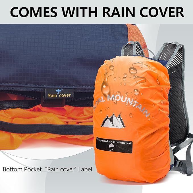 Bike Backpack With Rain-Cover, Mountain Biking Backpacks, Lightweight Packable Daypack Waterproof For Travel, Small Backpack For Bicycle Riding,Hiking,Camping (Navy Blue)