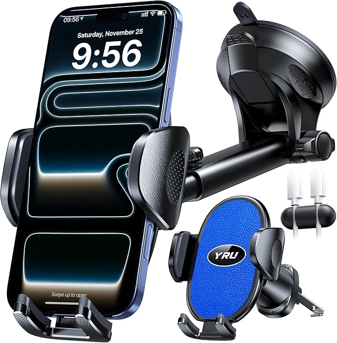 YRU [2025 Upgraded Universal Car Phone Holder Mount【360°Rotatable & Strong Suction】 Cell Phone Car Dashboard Windshield Phone Holder Dash Vent Stand for iPhone 17 16 Pro Max Samsung Truck, Star Blue