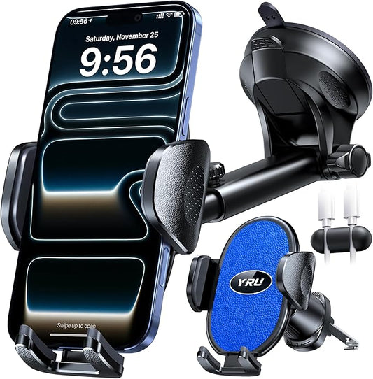 YRU [2025 Upgraded Universal Car Phone Holder Mount【360°Rotatable & Strong Suction】 Cell Phone Car Dashboard Windshield Phone Holder Dash Vent Stand for iPhone 17 16 Pro Max Samsung Truck, Star Blue