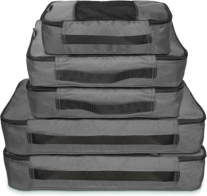 TravelWise Packing Cube System - Durable 5 Piece Weekender Plus Set (Silver)