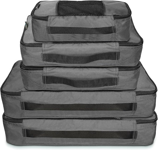 TravelWise Packing Cube System - Durable 5 Piece Weekender Plus Set (Silver)