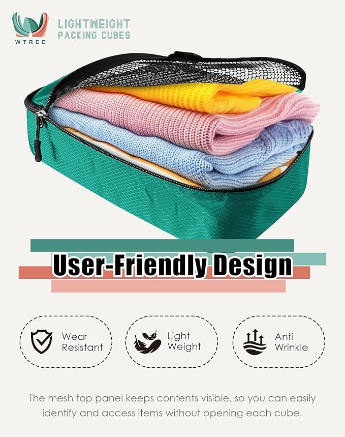 4-Piece Packing Cubes Travel Accessories Set for Suitcases - Luggage Organizer Bags with Double Zipper - Mesh Top - Medium - Green