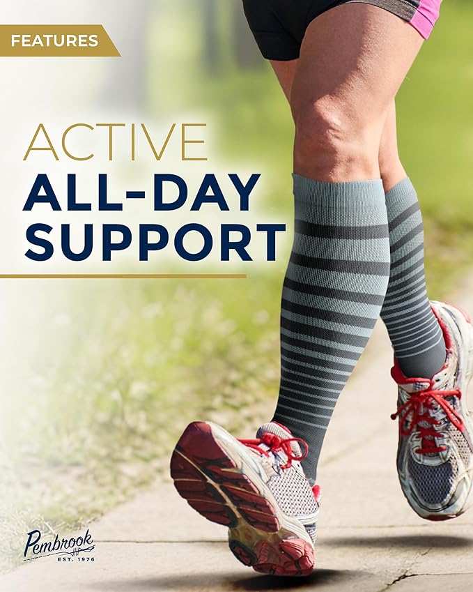 Pembrook Bamboo Viscose Light Compression Socks - 3 Pairs | 8-15 mmhg Compression Socks | Knee High Comfort Support Socks