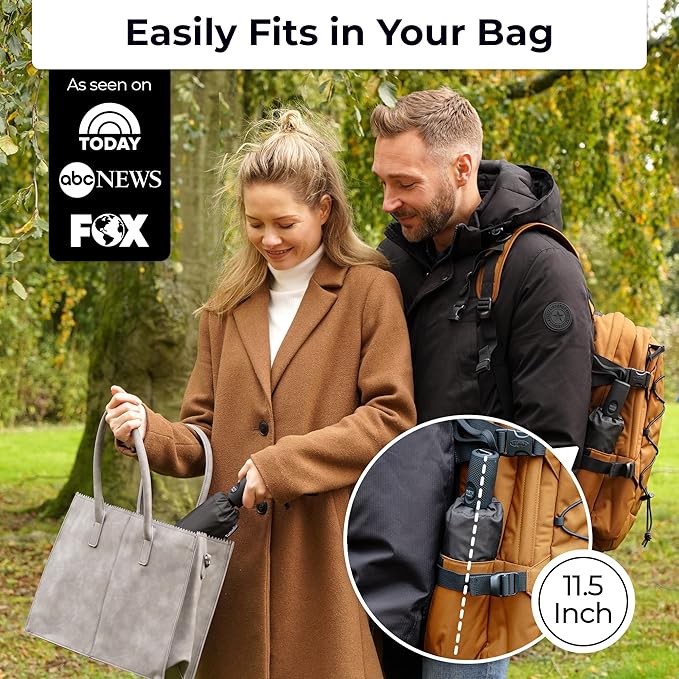 TUMELLA Strongest Windproof Travel Umbrella (Compact, Superior & Beautiful), Small Strong but Light Portable and Automatic Folding Rain Umbrella, Durable Premium Grip, Fits Car & Backpack