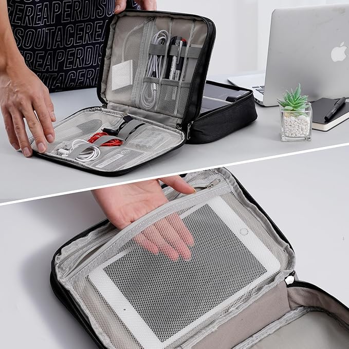 Electronics Organizer, OrgaWise Electronic Accessories Bag Travel Cable Organizer Three-Layer for iPad Mini, Kindle, Hard Drives, Cables, Chargers