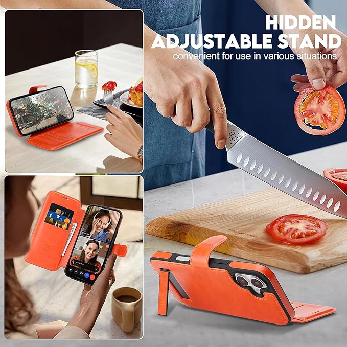 CIVICASE for iPhone 17 Wallet Case with Stand,PU Leather Flip Credit Card Holder Slots (RFID Blocking),Compatible with Magsafe Magnetic Holder Phone Cover Women Men,Orange