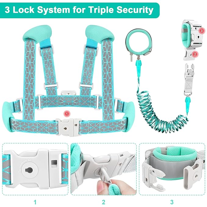 Accmor Toddler Harness Leash, Reflective Kid Harness with Anti Lost Wrist Link, Harness Leash for Toddlers, Child Walking Harness Kids Leash Wristband Belt with Lock for Baby Boys Girls to Outdoor