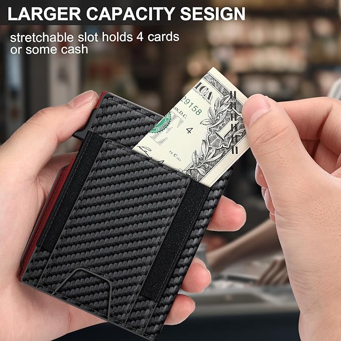 Wallet for Men Wallet with Slim Pop Up Card Holder 9-13 Cards, Bifold Minimalist Smart Wallet RFID Blocking Credit Card Holder with ID Window & Stretchable Cash Slot Compact Metal Aluminum Card Case
