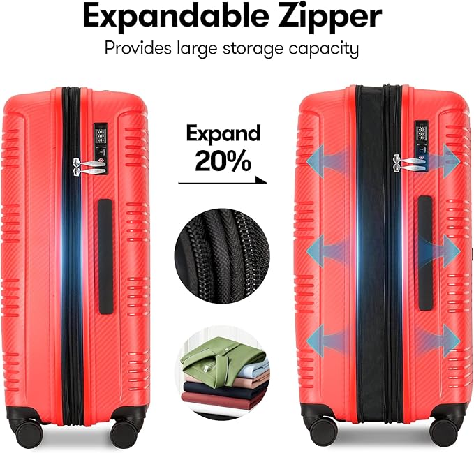 GinzaTravel Hardside Expandable Luggage with Spinner Wheels,Checked-Large 29-Inch,Red
