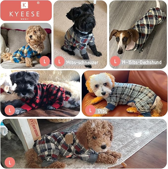 KYEESE Dog Pajamas Stretchy Onesie Lightweight Pjs Comfy Pet Clothes Velvet Doggie Jammies Soft Coat Plaid Dog Pajamas for Small Dogs Boy Girl,Pink, Large