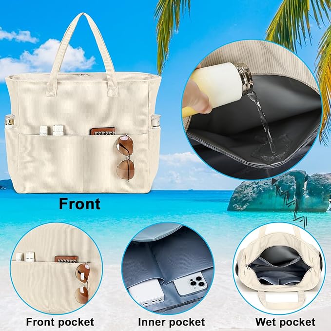Beach Pool Bags Tote for Women Ladies Large Gym Tote Carry On Bag With Wet Compartment for Weekender Travel Waterproof