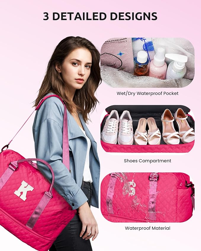 Vogewood Gifts for Teen Girls 12-14, Birthday Gift-Initial Travel Bag with Shoe Compartment, Personalized Weekender Bag, Monogram Overnight Bag for Women, Letter Travel Bag with Makeup Bag (Letter M)