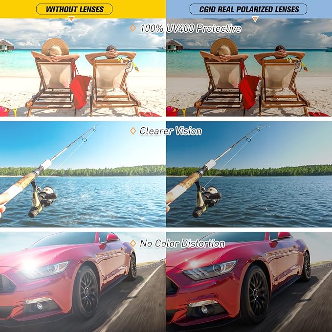 CGID Sunglasses Men Womens Polarized Lightweight Retro Black Shades UV400 Driving Fishing Golf