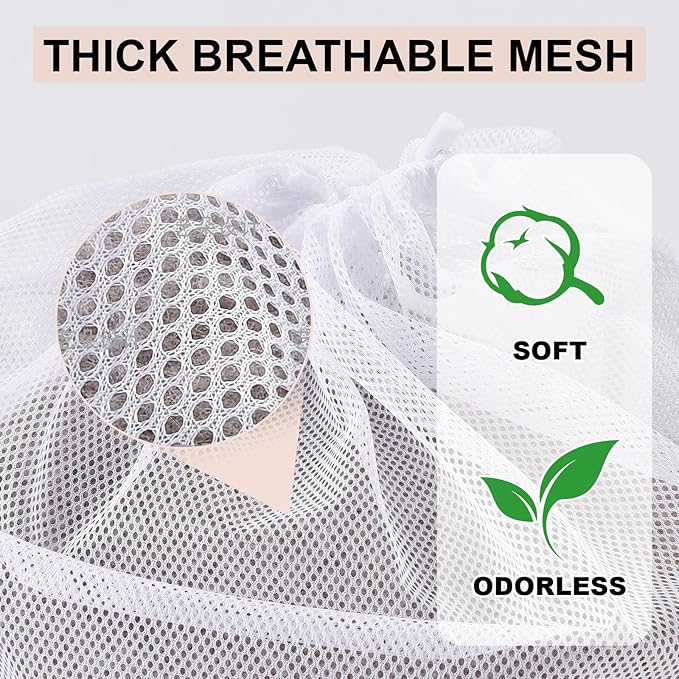 10-Pack Mesh Laundry Bags, 24 × 36 Inch Heavy-Duty Drawstring Mesh Bag Set (5 Black & 5 White) – Large Wash Bags for College, Dorm, Travel, Family & Apartment Use