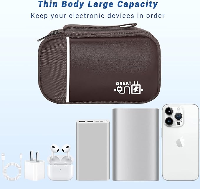 Electronics Organizer,Travel Cord Organizer Pouch, Portable Cable Organizer Bags, Waterproof Electronic Accessories Storage Case for Cables, Cords, Charger, Phone (Single Layer-Small-Brown)