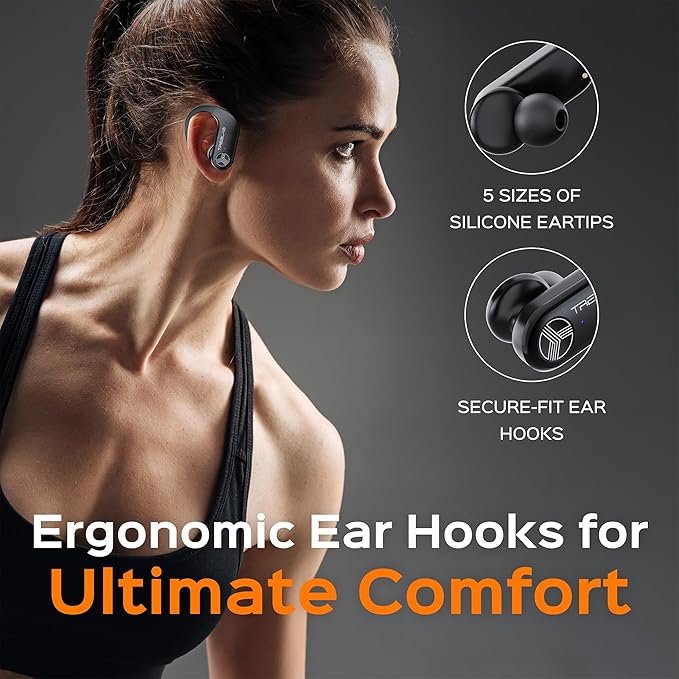 TREBLAB X3 Pro Wireless Ear Buds Bluetooth, 145H Long Battery Life Workout Headphones with Secure Ear Hooks, Bluetooth 5.3 Sport Over Ear Earbuds,Noise Isolation, IPX5 Sweatproof Earphones, 4 ENC Mics