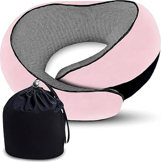 Neck Travel Pillow – Ergonomic Airplane Pillow for Neck Support & Comfort | Compact & Washable Cover | Perfect for Airplane, Car, Train & Home Use | Travel Pillow for Adults & Kids (Pink)