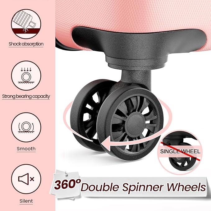 AnyZip Luggage Sets 10 Piece Hardshell Suitcase Set PC ABS Lightweight Travel Suitcases with 4 Double Spinner Wheels TSA Lock 20 24 28 Inch with 7 Storage Bags Pink