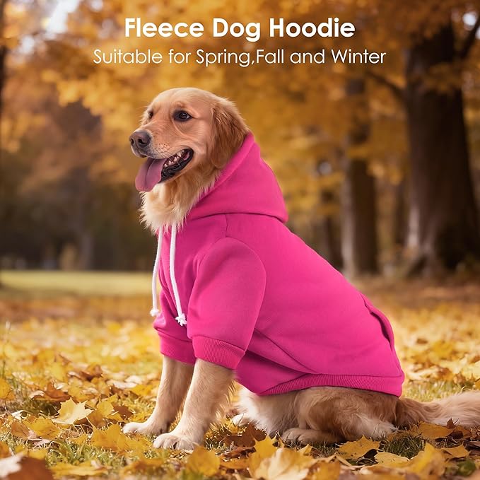 BAOBICUTE Dog Basic Hoodie Soft Dog Clothes Cold Weather Sweaters for Medium Large Dogs Cozy Fabric Warm Sweatshirt with Leash Hole (Rose Pink, XL (Back: 24.8",Chest: 33.86", Neck: 25.2"))
