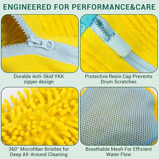 2-Pack Shoe Laundry Bags for Washer & Dryer – Reusable Sneaker laundry Bag with 360° Microfiber Cushion – Anti-Deform, Tear-Resistant, Foldable shoe washing machine bag, 39x19cm – Yellow