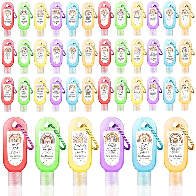 24 Packs Appreciation Teachers Hand Sanitizers Keychains Boho Rainbow Mini 1oz Travel Size Hand Sanitizer Bulk Appreciation Gifts for Teacher's Day Christmas Employees Women Gift