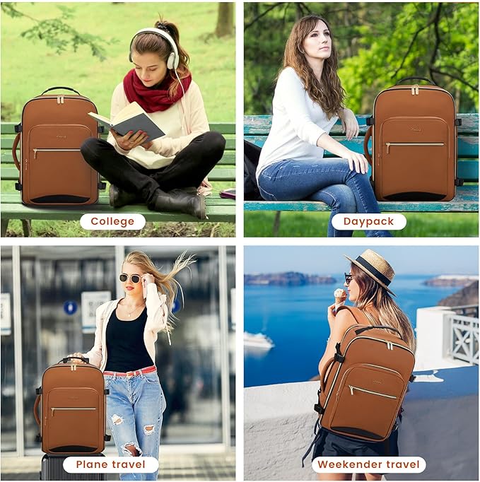 LOVEVOOK 40L Large Travel Backpack for Women Men, 17 Inch Carry on Backpack for Traveling on Airplane, Personal Item Travel Bag Airline Approved, Business Causal Weekender Backpack, Brown Yellow-Black